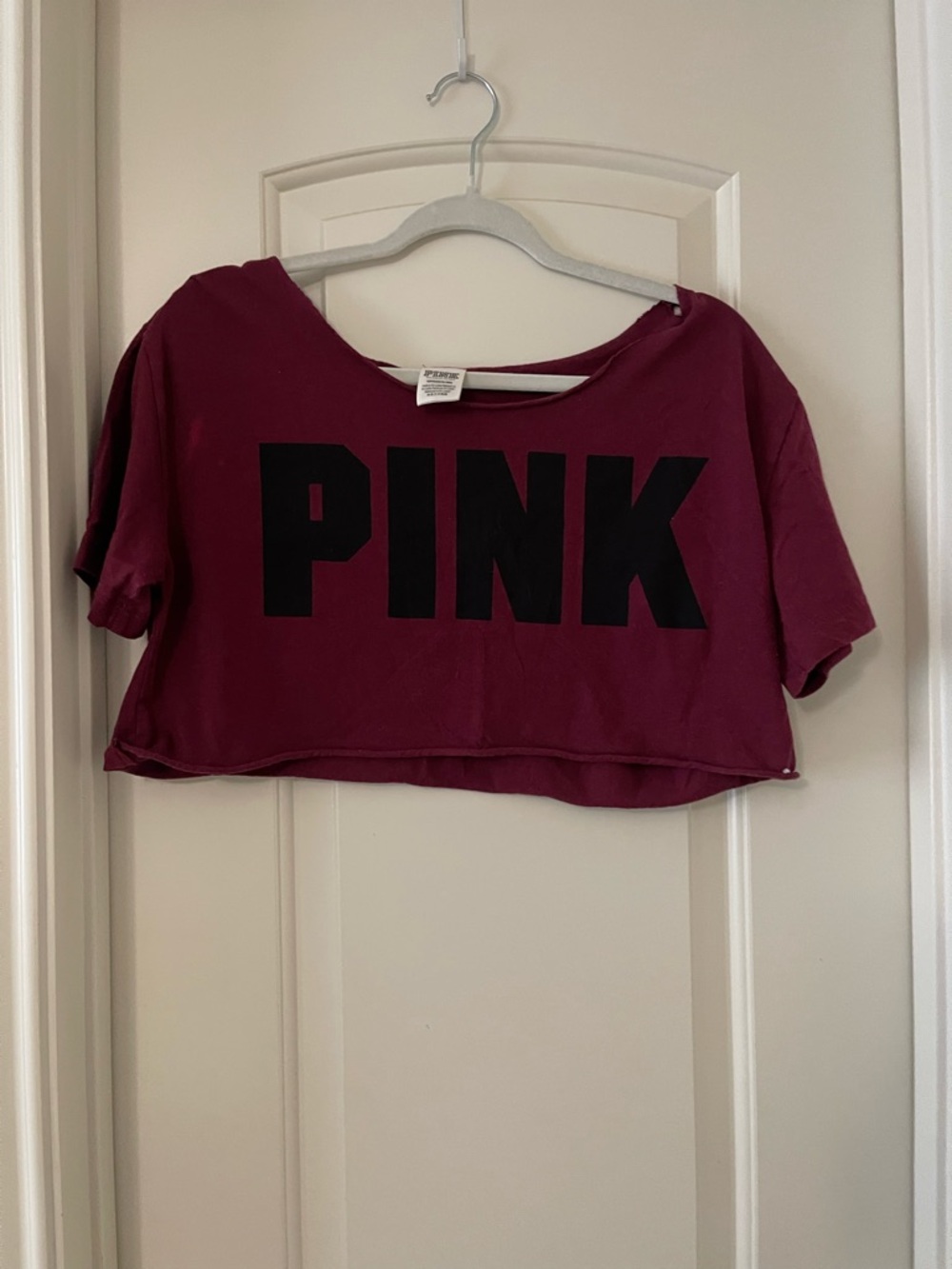 PINK Victoria's Secret Deep Wine Cropped Tee with Black Logo